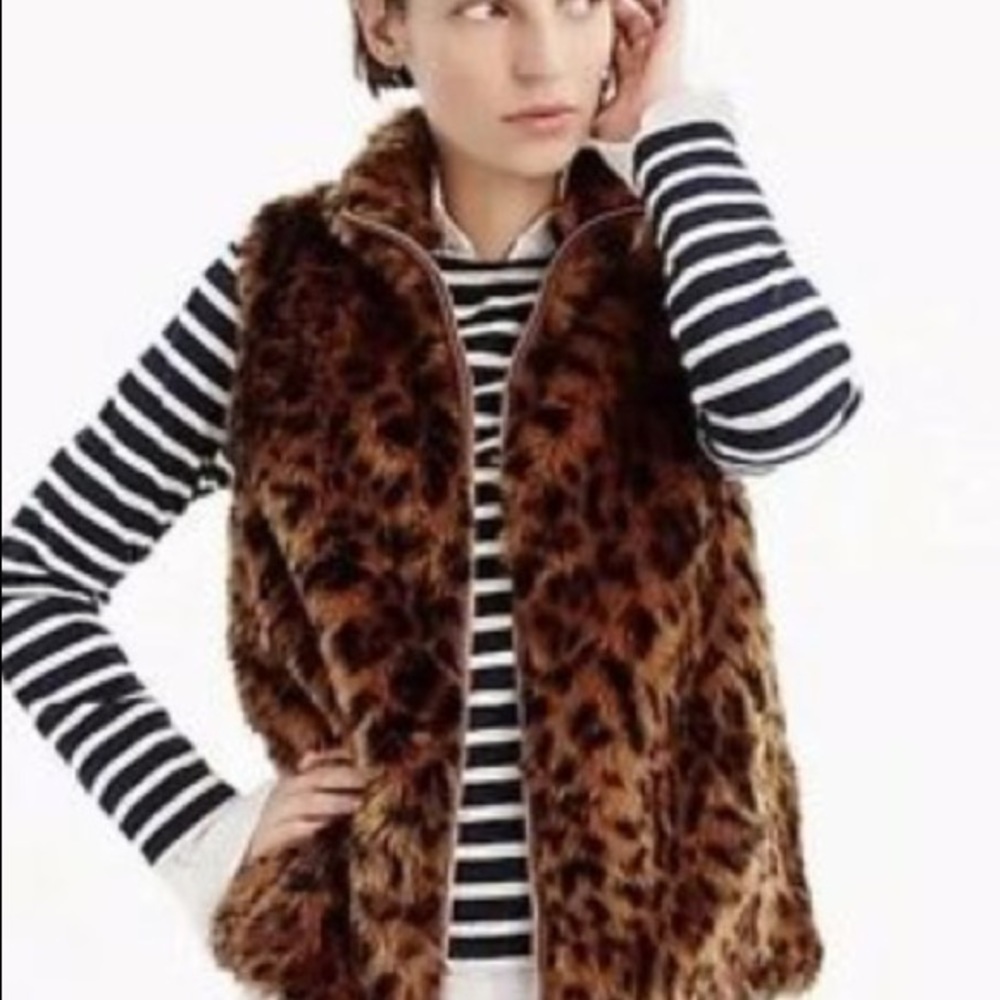 J. Crew Leopard Faux Fur Vest